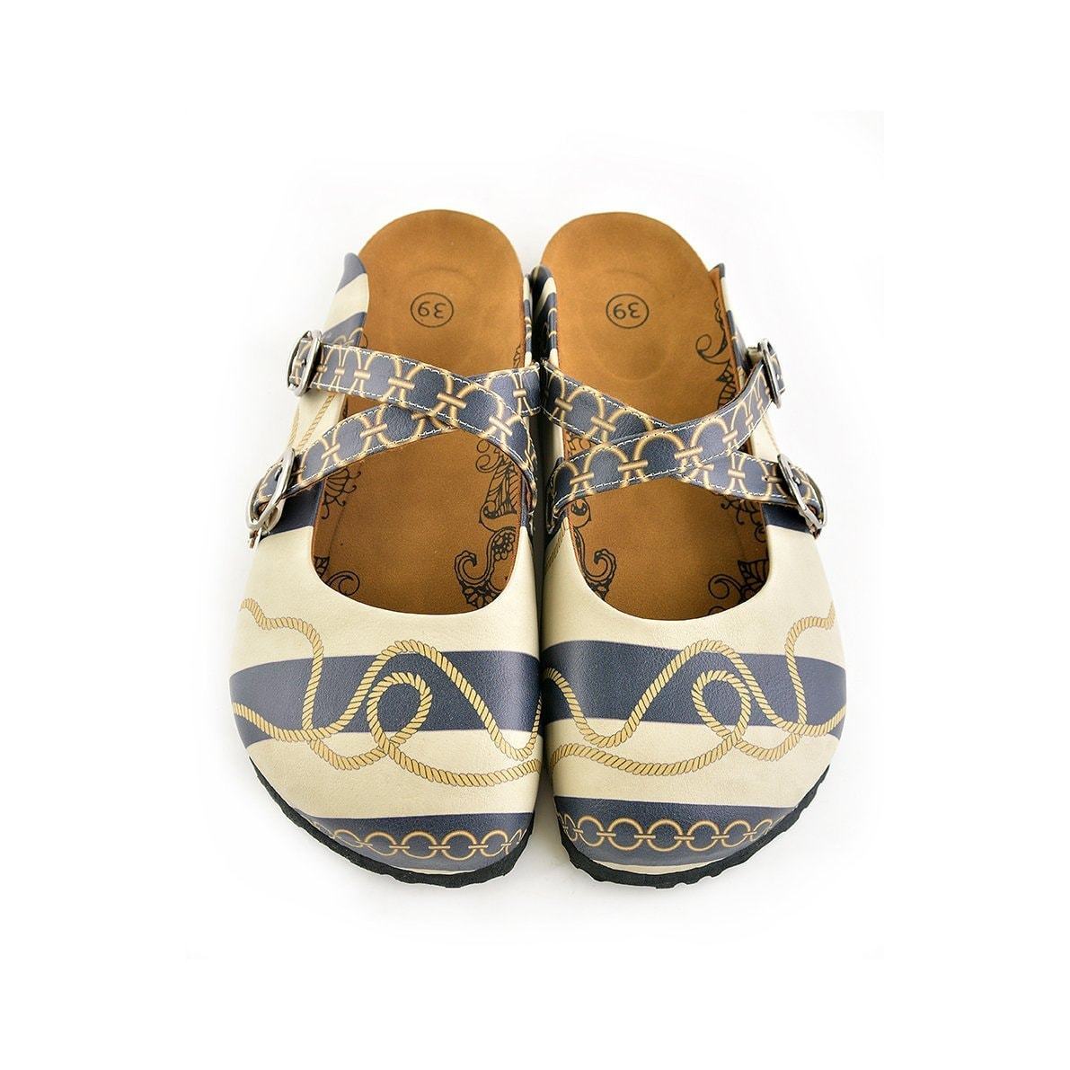 Black & White Stripe Rope Clogs CAL101 (737683767392)