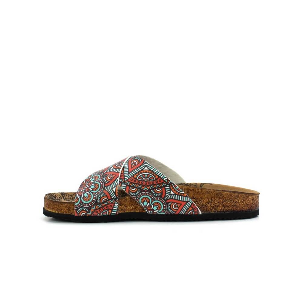 Orange, Red, White Flowers Patterned Sandal - CAL1111