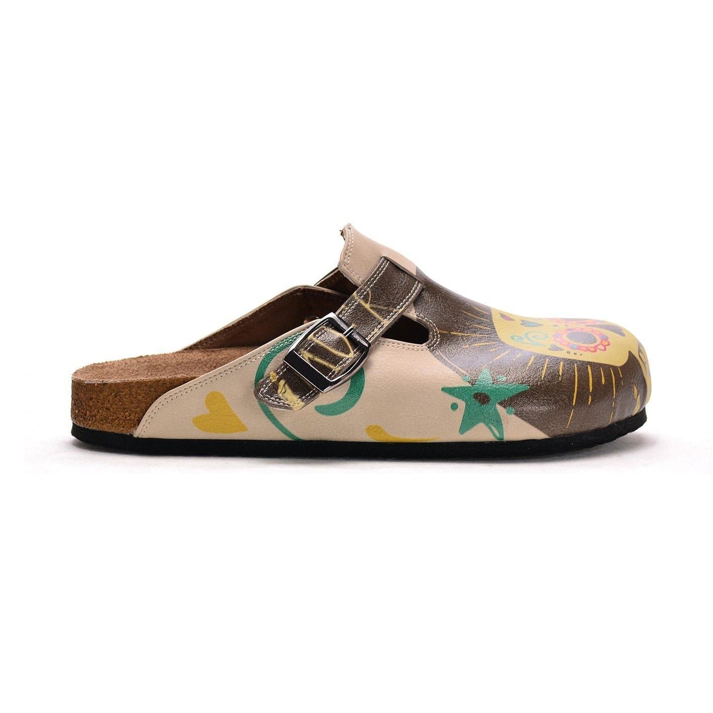 Brown & Yellow Sugar Skull Clogs CAL308 (737682161760)