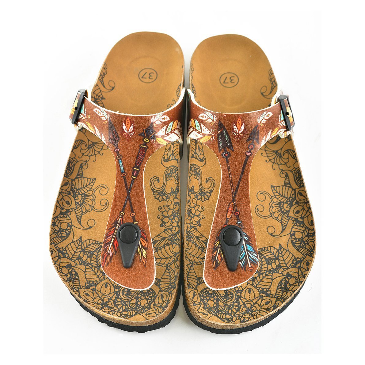 Brown Arrow T-Strap Sandal CAL510 (737680719968)