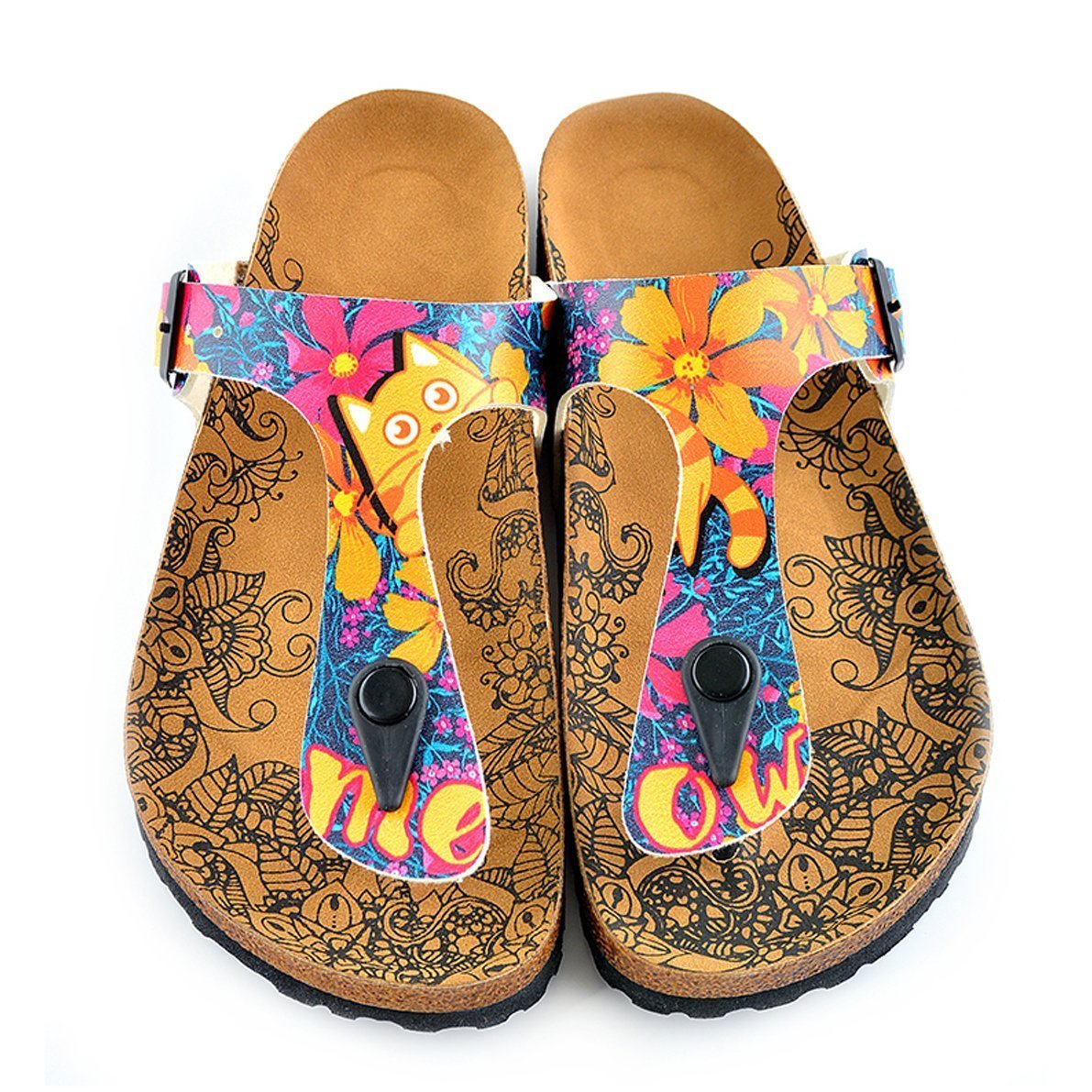 Yellow & Blue Meow T-Strap Sandal CAL517 (737680261216)