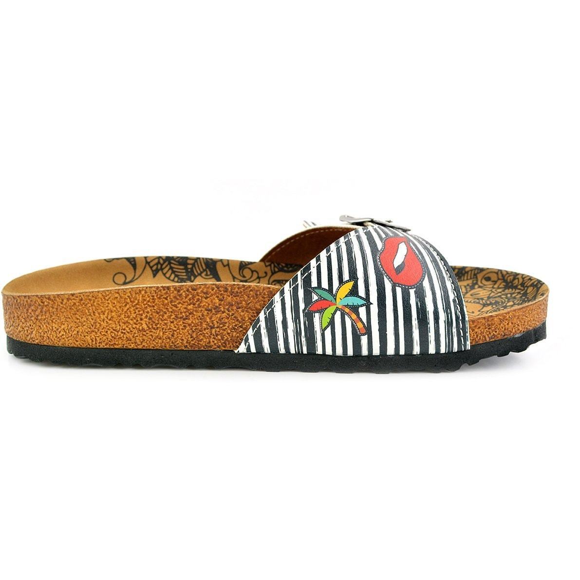 Black & White Lips Buckle-Accent Sandal CAL902 (737679114336)