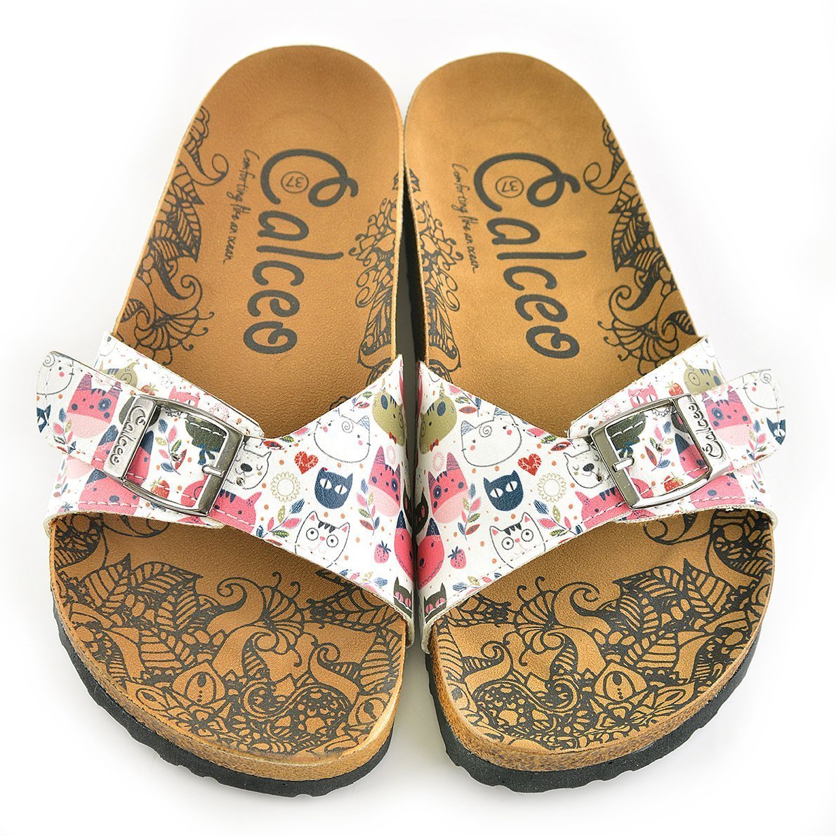 White & Red Cat Buckle-Accent Sandal CAL906 (737678950496)