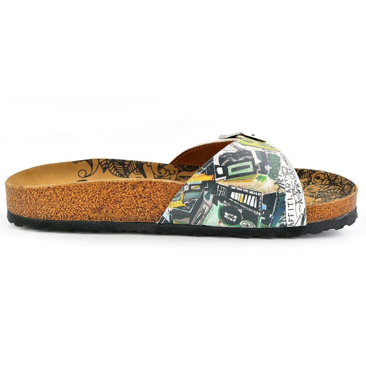 White & Green Abstract Buckle-Accent Sandal CAL907 (737678917728)