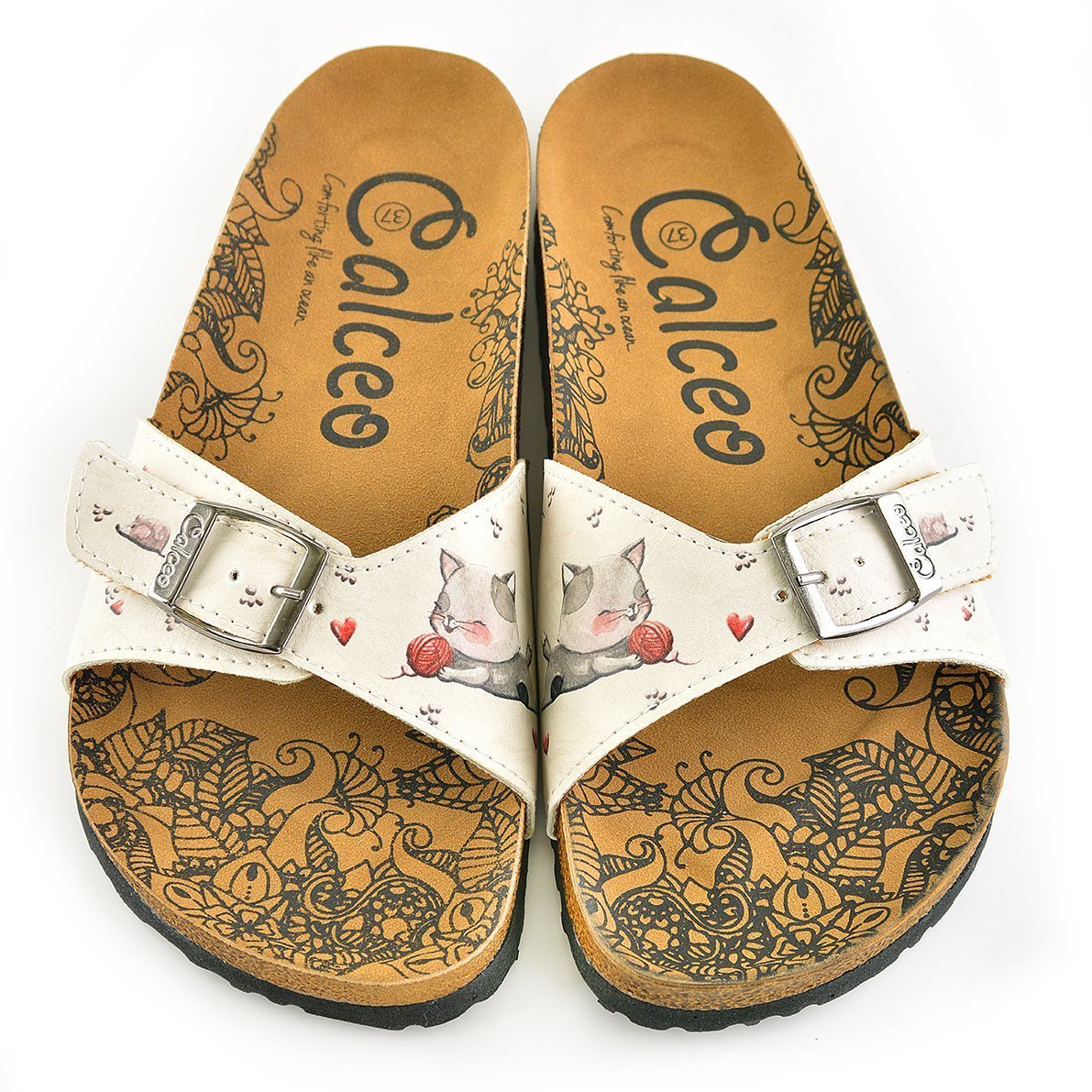 Ivory & Red Cat Buckle-Accent Sandal CAL909 (737678786656)