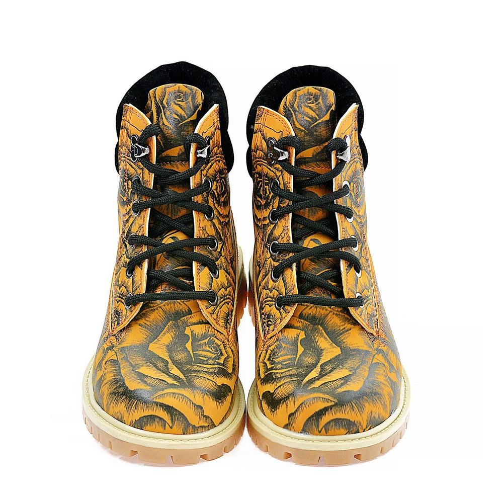 Orange & Black Rose Drawings in Art Short Boots ACAT105 (1329355030624)