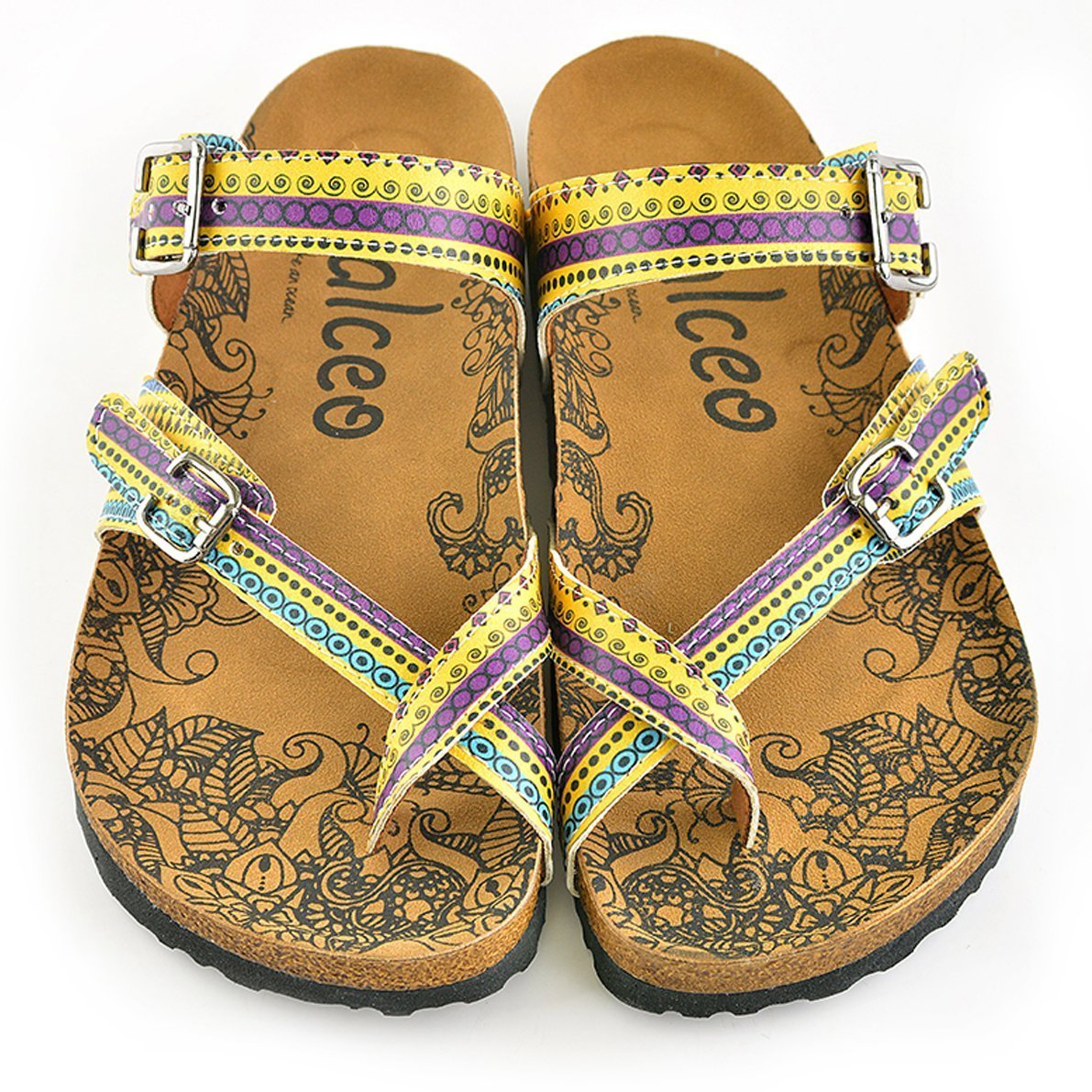 Yellow & Purple Geometric Strappy Sandal CAL1001 (737685307488)
