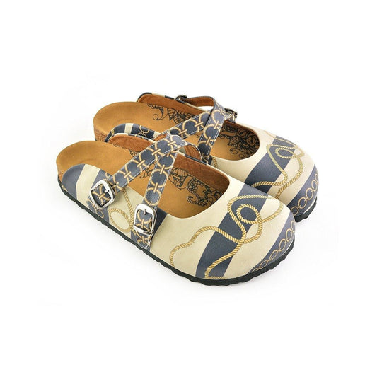 Black & White Stripe Rope Clogs CAL101 (737683767392)