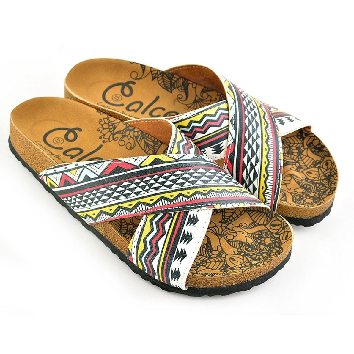 White & Red Geometric Cross-Strap Sandal CAL1106 (737683308640)