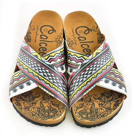 White & Red Geometric Cross-Strap Sandal CAL1106 (737683308640)