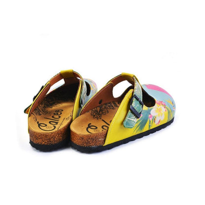 Blue & Pink Floral Color Block T-Strap Mule CAL1502 (774933479520)