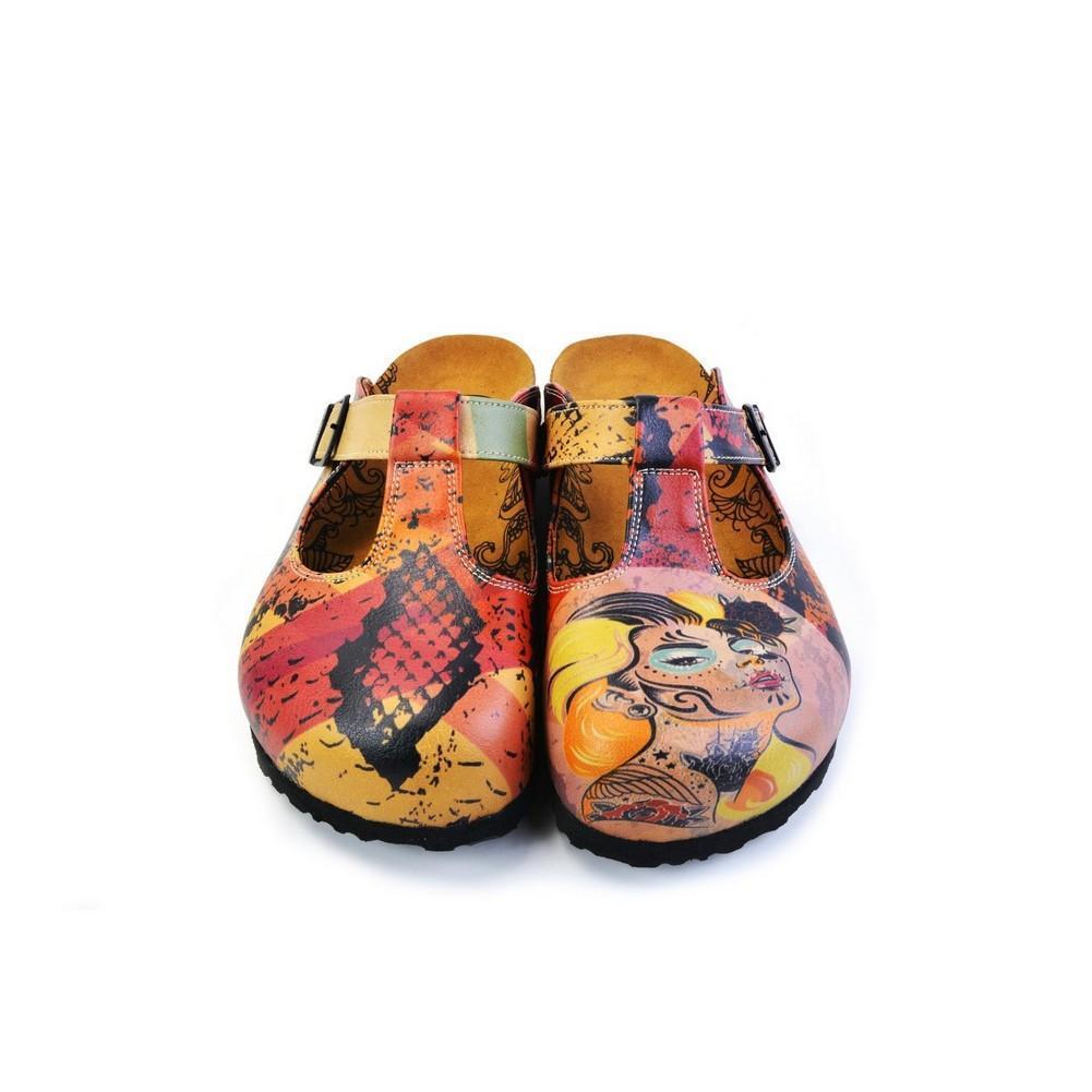 Red & Pink Abstract Woman T-Strap Mule CAL1506 (774933577824)