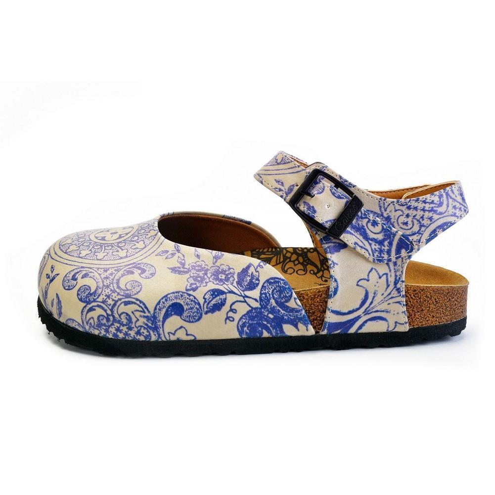 Blue and Beige Flowers Patterned Clogs - CAL1603 (774941376608)