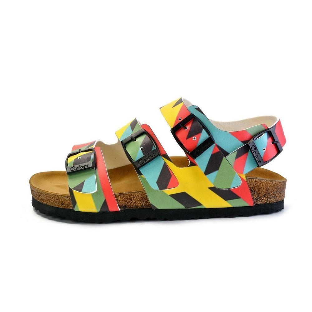 Green, Yellow, Black, Blue Colored Strip Patterned Clogs - CAL1901 (774934429792)