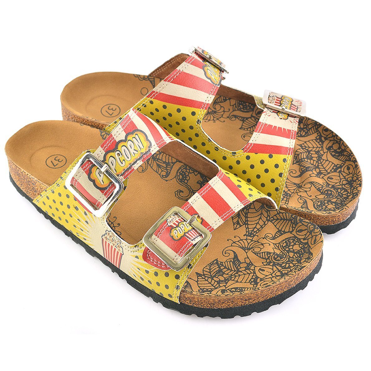 Red & Yellow Popcorn Two-Strap Buckle Sandal CAL203 (737682718816)