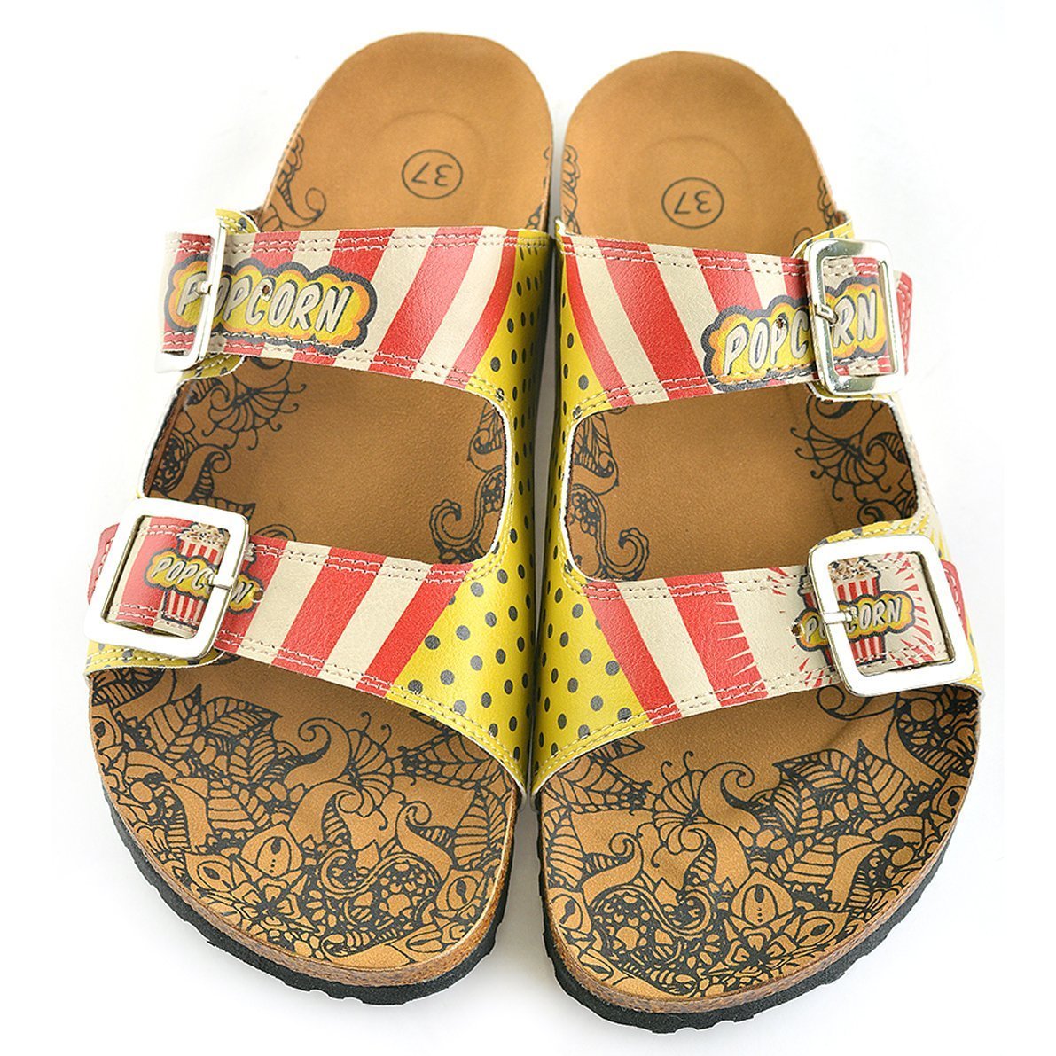 Red & Yellow Popcorn Two-Strap Buckle Sandal CAL203 (737682718816)
