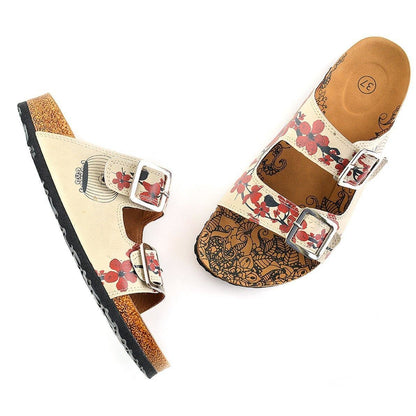 Cream & Red Floral Two-Strap Buckle Sandal CAL207 (737699856480)