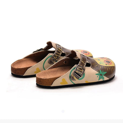 Brown & Yellow Sugar Skull Clogs CAL308 (737682161760)