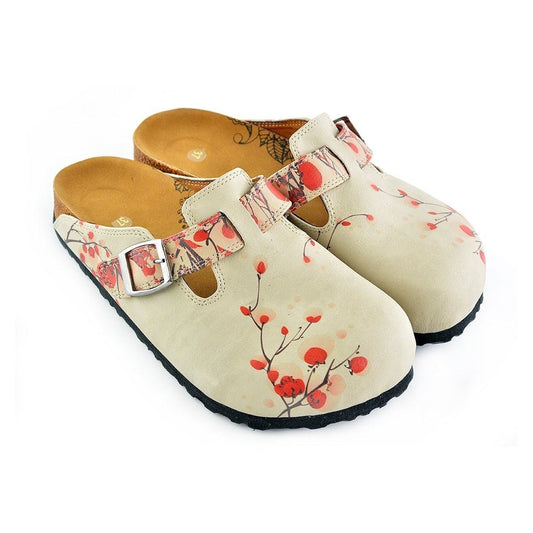 Cream & Red Floral clogs, mevsim CAL340 (737699758176)