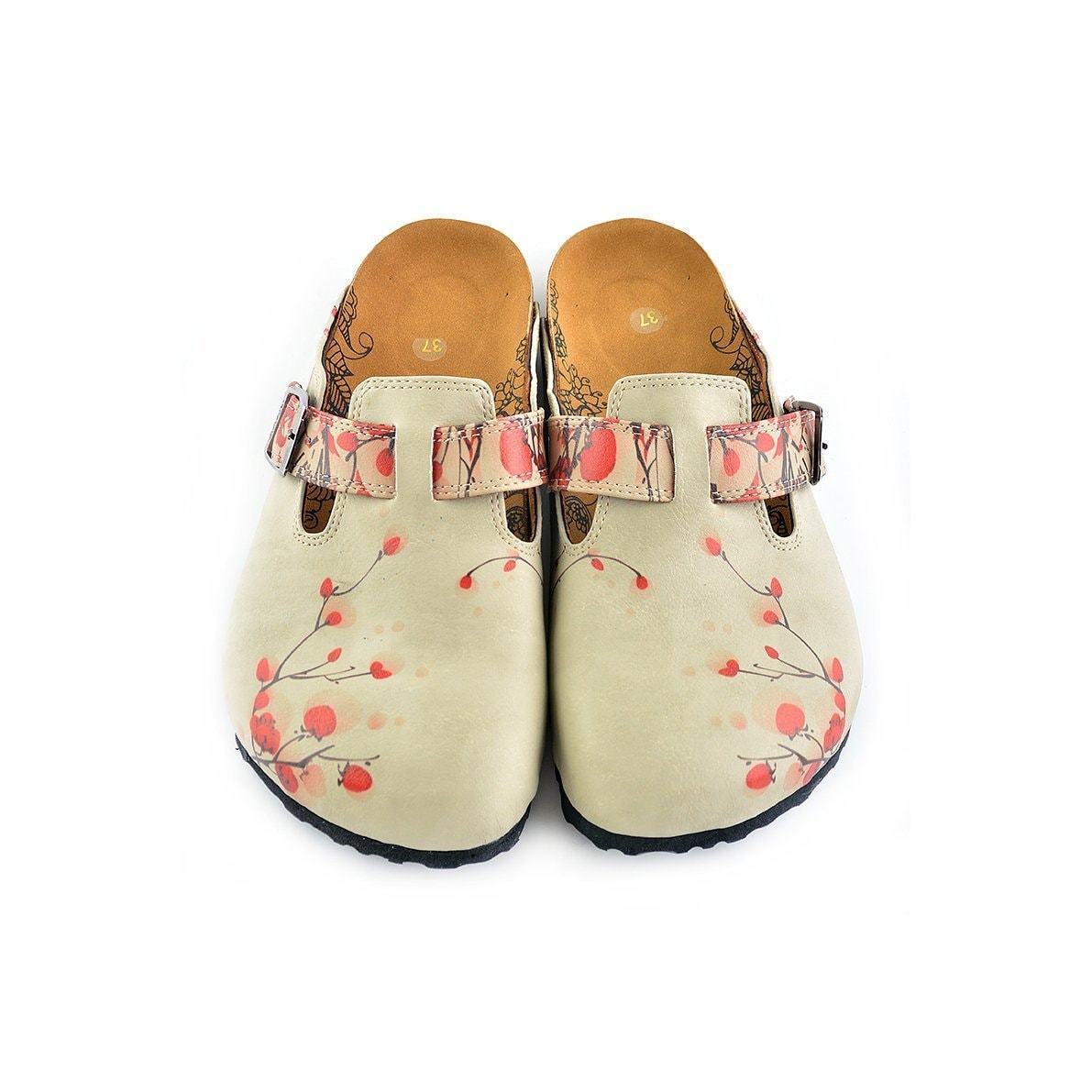Cream & Red Floral clogs, mevsim CAL340 (737699758176)