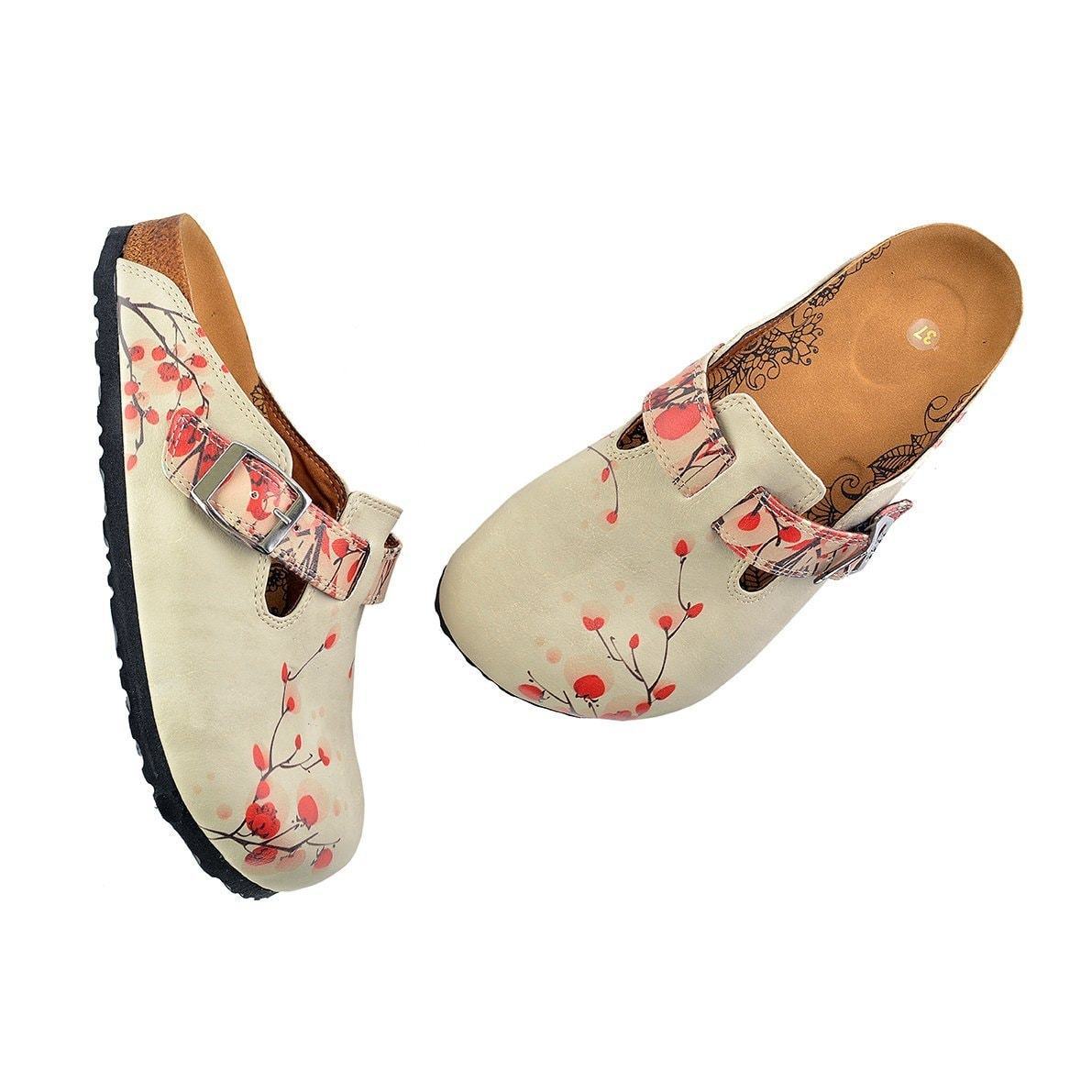 Cream & Red Floral clogs, mevsim CAL340 (737699758176)