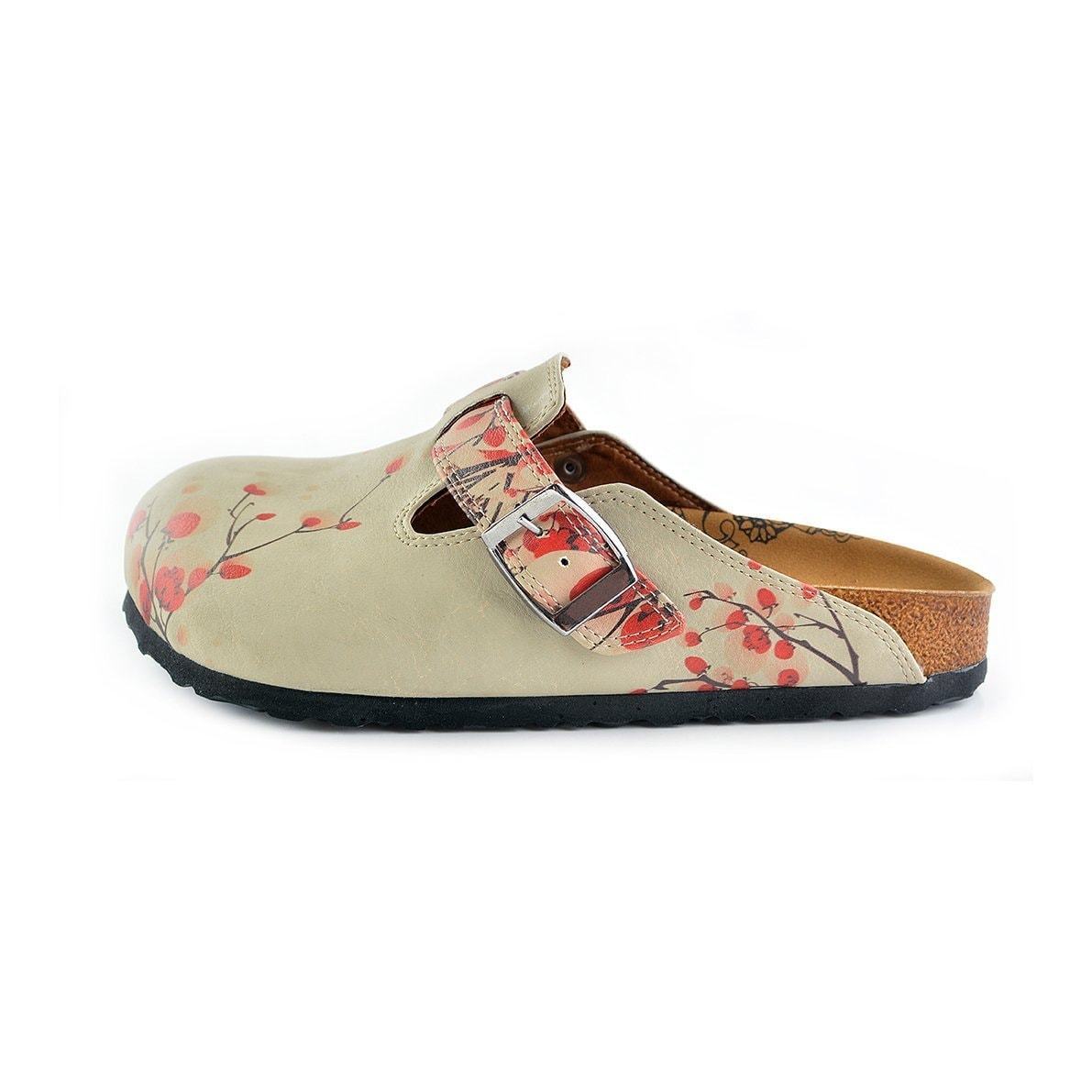 Cream & Red Floral clogs, mevsim CAL340 (737699758176)
