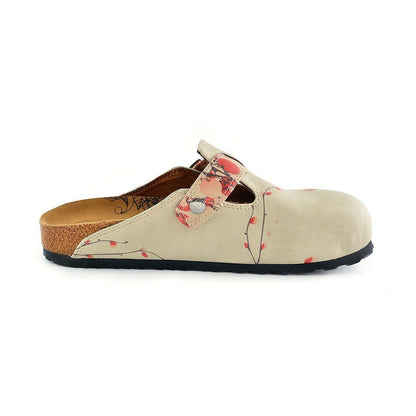 Cream & Red Floral clogs, mevsim CAL340 (737699758176)