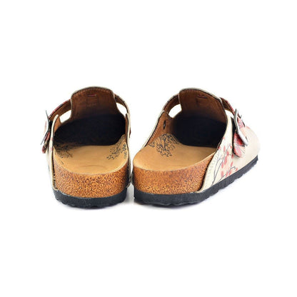 Cream & Red Floral clogs, mevsim CAL340 (737699758176)