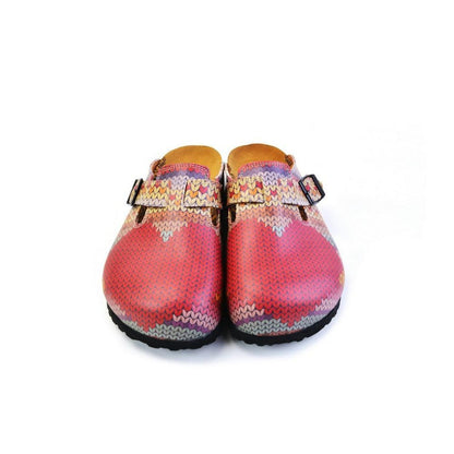 Red & Purple Heart Knit Print Slip-On Mule CAL367 (774935052384)