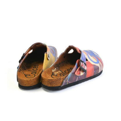 Red & Blue Lace-Up Print Slip-On Mule CAL369 (774943015008)