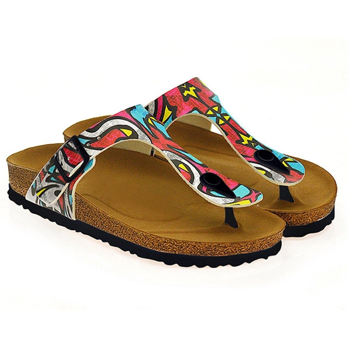 Red & Blue Geometric T-Strap Sandal CAL515 (737680359520)