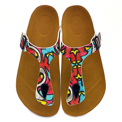 Red & Blue Geometric T-Strap Sandal CAL515 (737680359520)