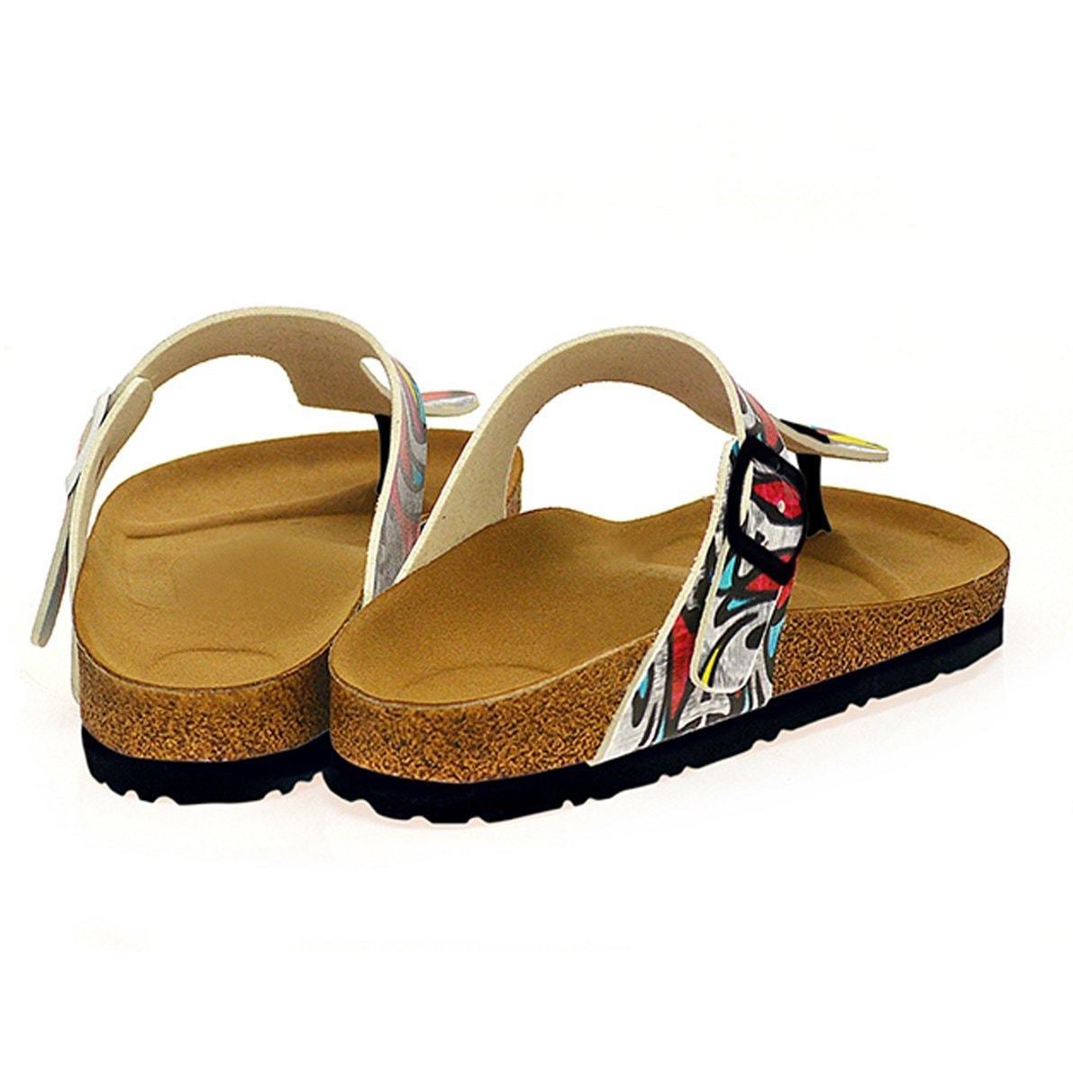 Red & Blue Geometric T-Strap Sandal CAL515 (737680359520)