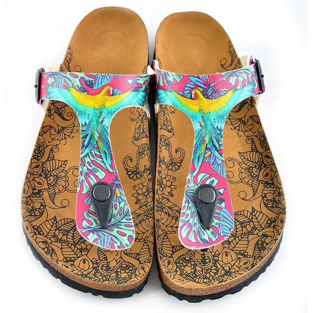 Pink & Turquoise T-Strap Sandal CAL518 (737699627104)