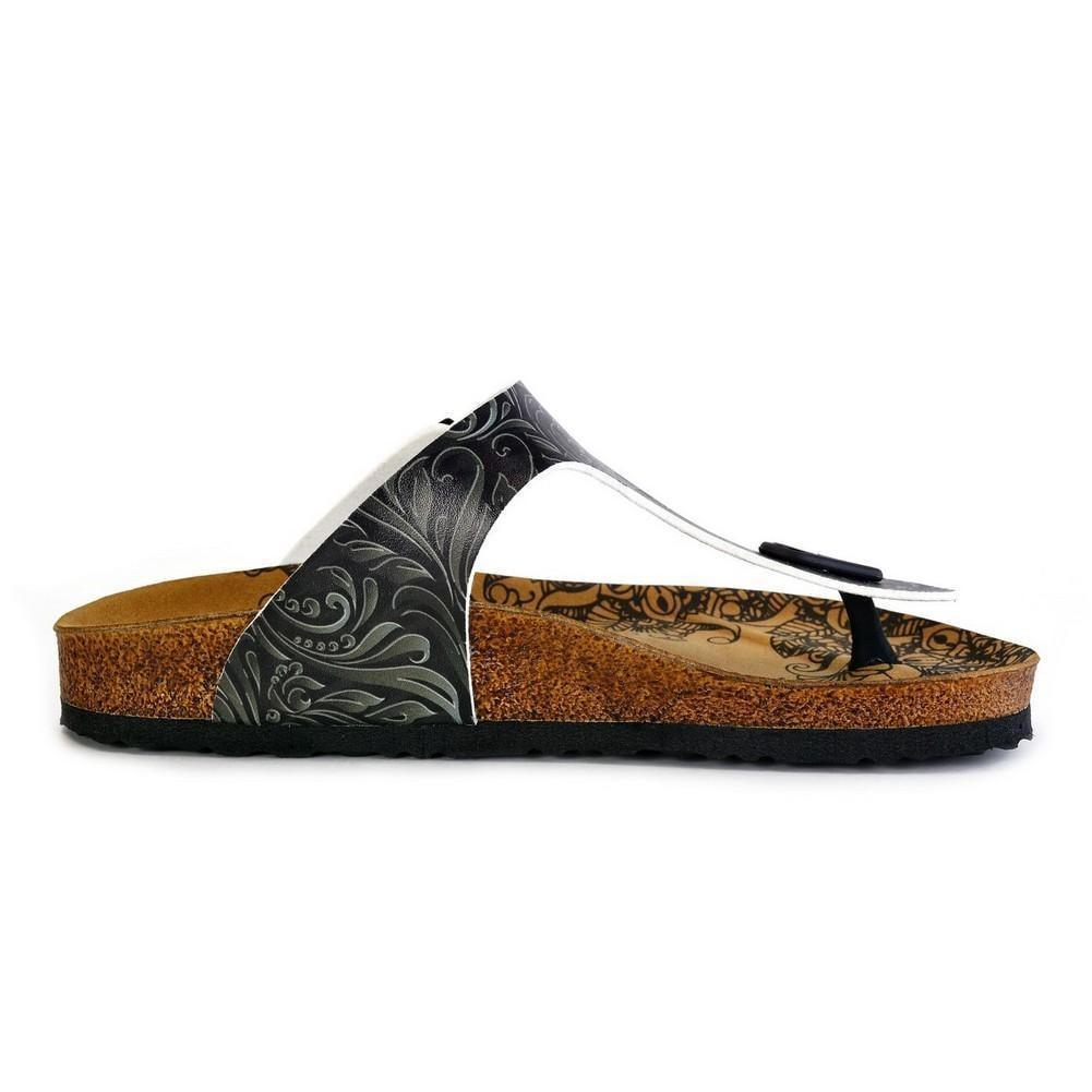 Black and Grey Patterned Flowers Sandal - CAL529 (774936232032)