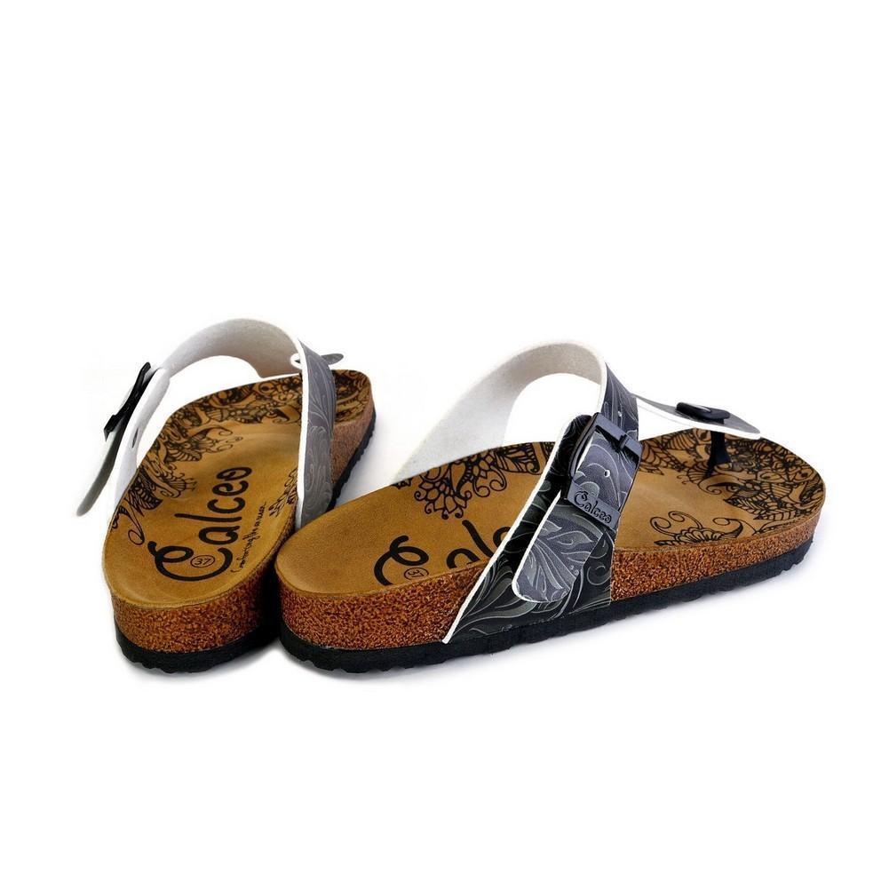 Black and Grey Patterned Flowers Sandal - CAL529 (774936232032)