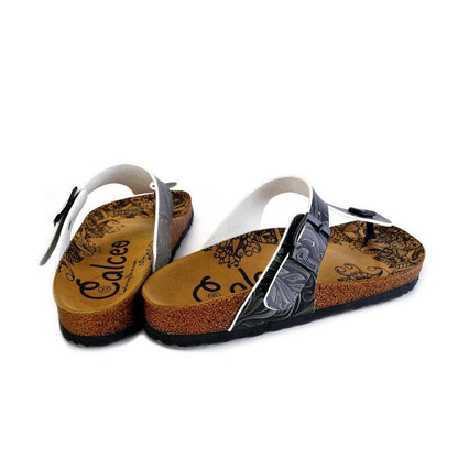 Black and Grey Patterned Flowers Sandal - CAL529 (774936232032)