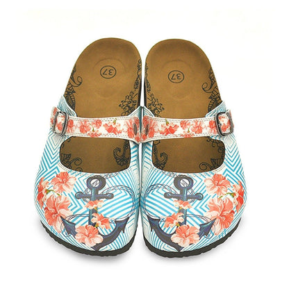 Blue & Coral Floral Anchor Clogs CAL804 (737679540320)
