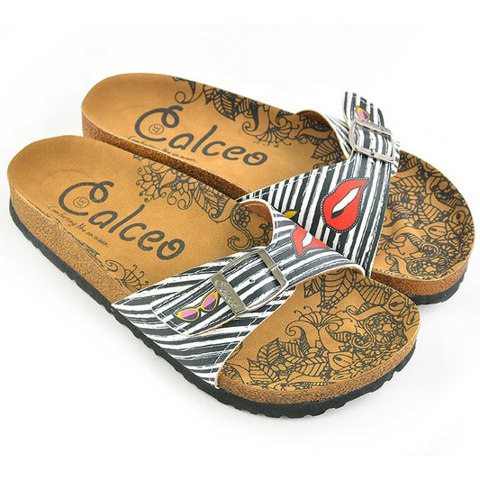 Black & White Lips Buckle-Accent Sandal CAL902 (737679114336)