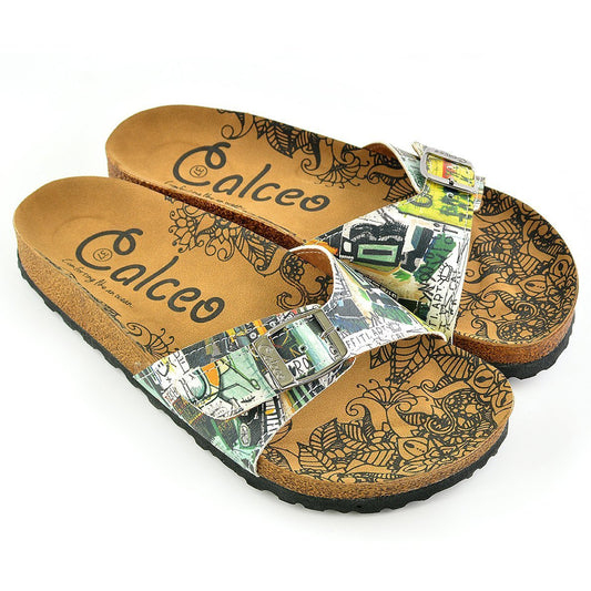 White & Green Abstract Buckle-Accent Sandal CAL907 (737678917728)