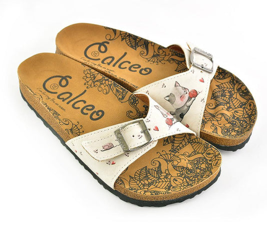 Ivory & Red Cat Buckle-Accent Sandal CAL909 (737678786656)