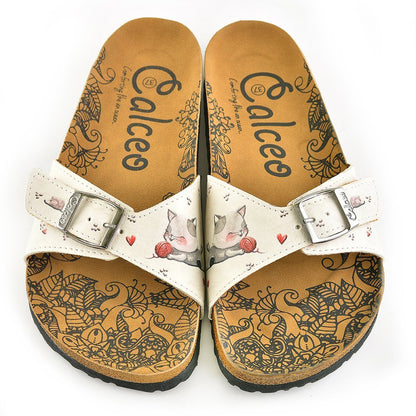 Ivory & Red Cat Buckle-Accent Sandal CAL909 (737678786656)