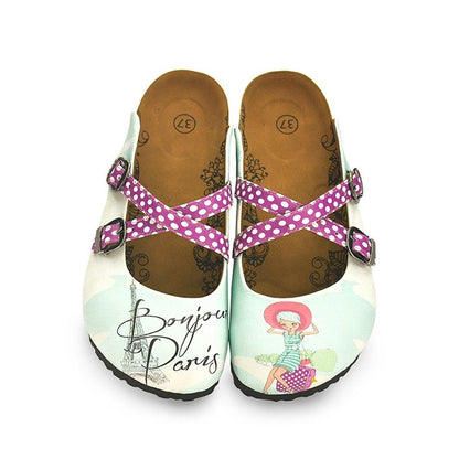 Fuchsia & White Bonjour Paris Cross-Strap Clogs WCAL125 (737673281632)