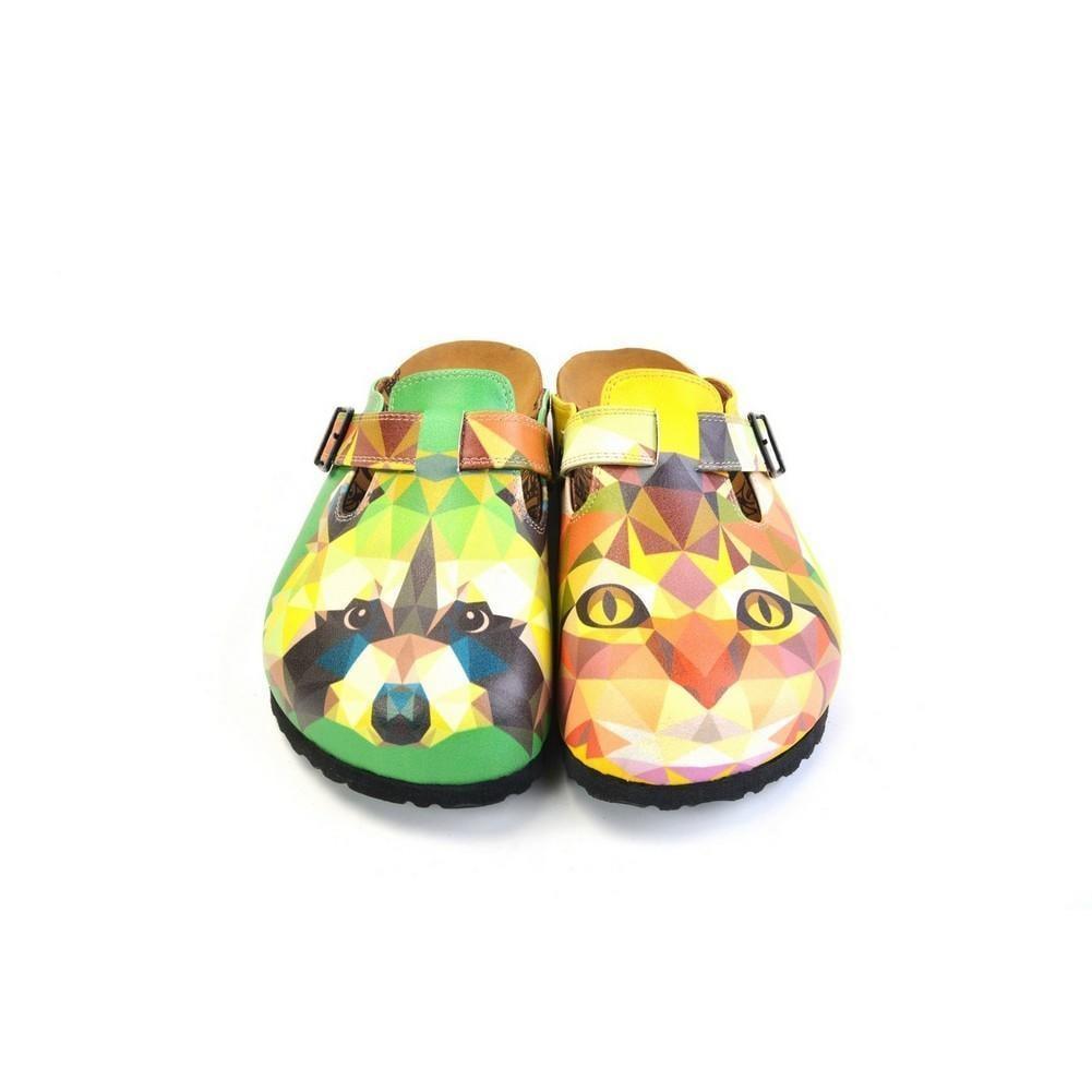 Green & Yellow Geometric Cat & Racoon Mule WCAL366 (774939541600)