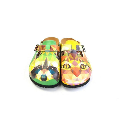 Green & Yellow Geometric Cat & Racoon Mule WCAL366 (774939541600)