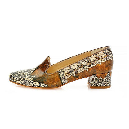 Brown Pattern Shoes Career Heel Shoes WDB101 (1421157302368)