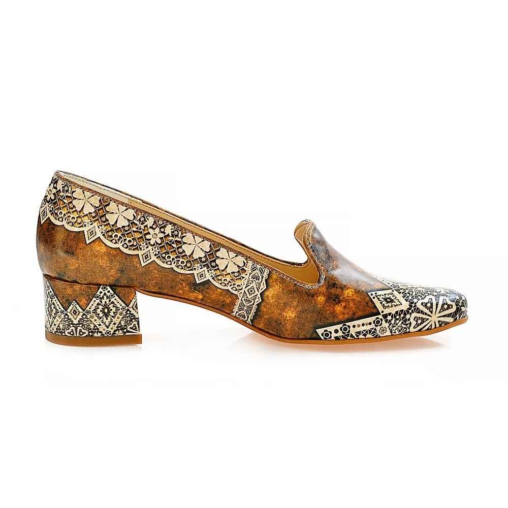 Brown Pattern Shoes Career Heel Shoes WDB101 (1421157302368)