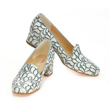 Blue and White Pattern Career Heel Shoes WDB108 (1421158547552)