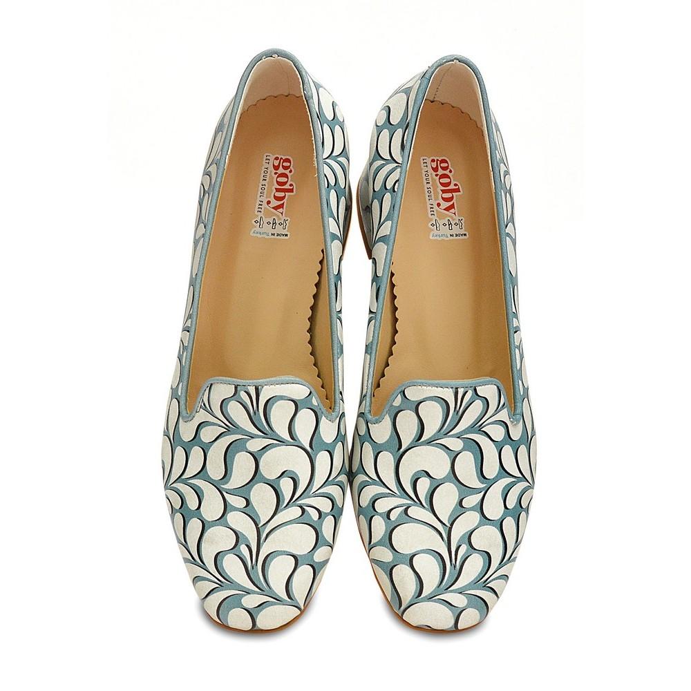 Blue and White Pattern Career Heel Shoes WDB108 (1421158547552)